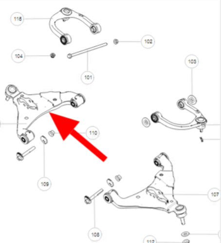 Рычаг передний нижний левый, Рычаг передний левый нижний Tank300 2904113XGW04A