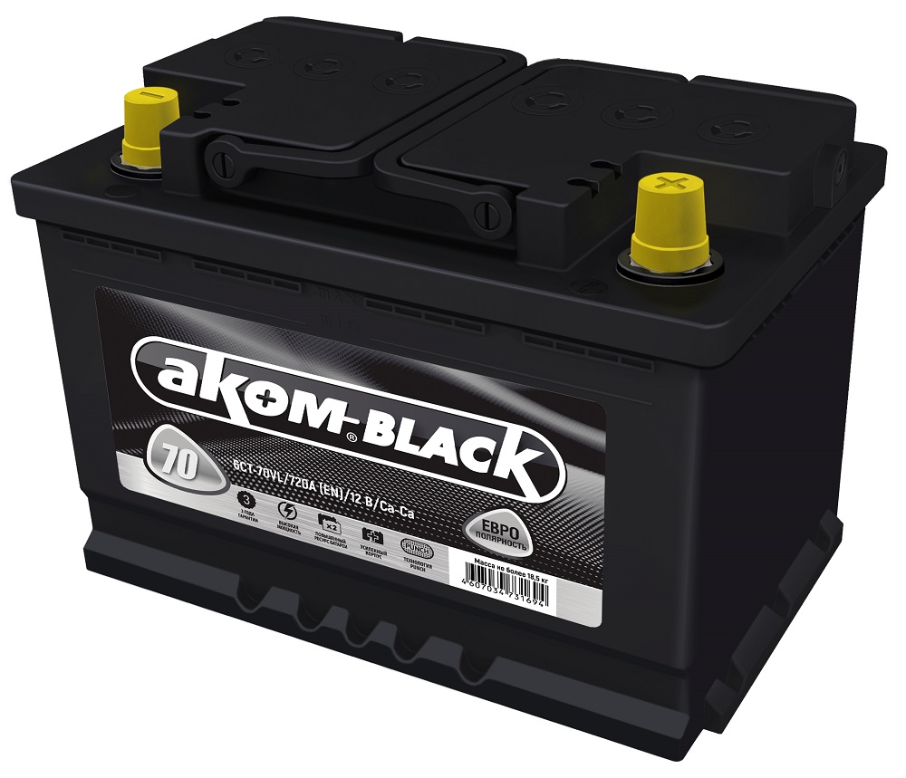 Аккумулятор Аком BLACK  70Ah/720 /277x175x190/ правый +